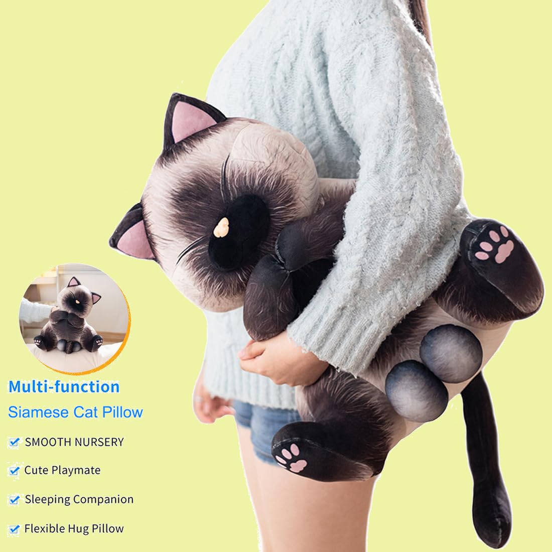 Amazon.co.jp: ELAINREN 太ったシャム猫 ぬいぐるみ 枕 ウルトラ